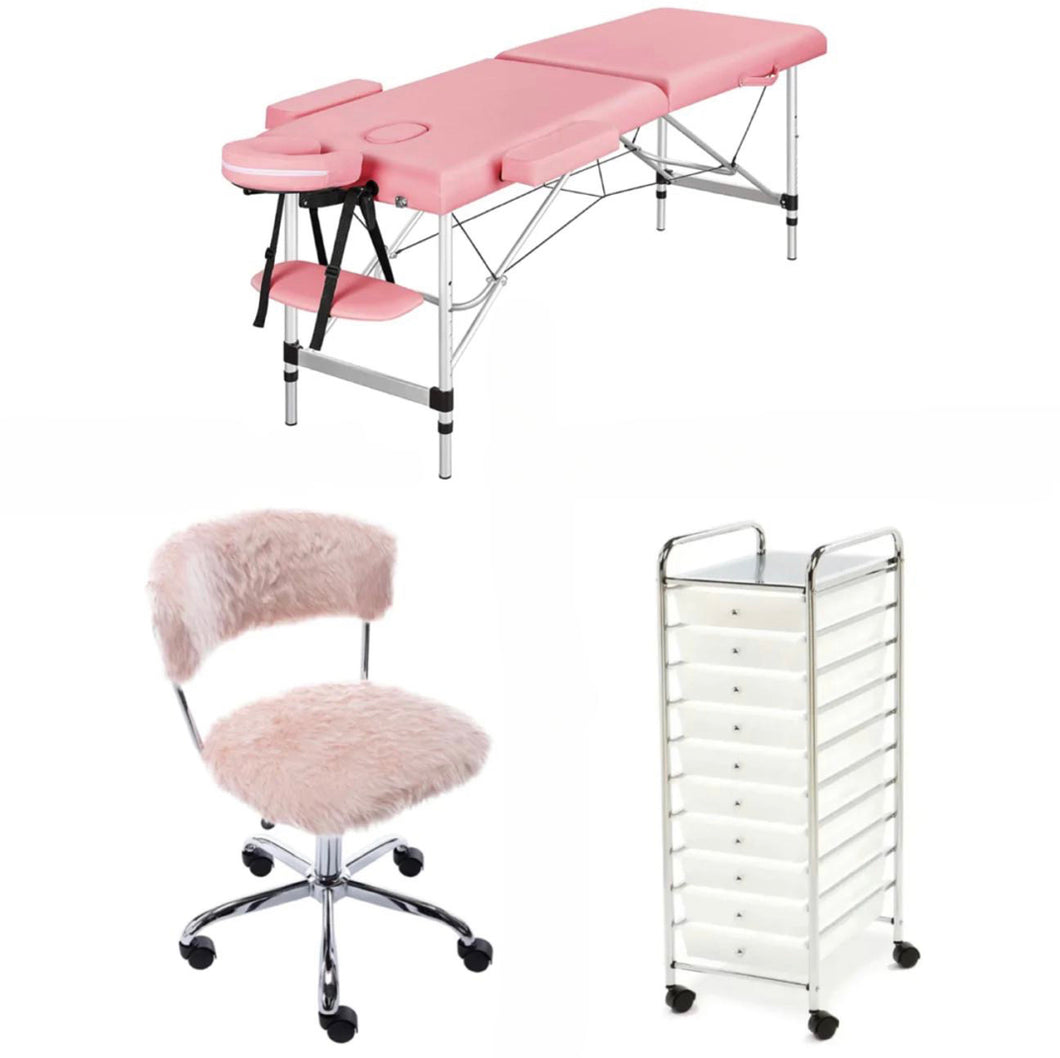Pink Lash Extension Bed Chair Cart